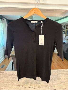 Vince Black Henley Button-Front Top, NWT